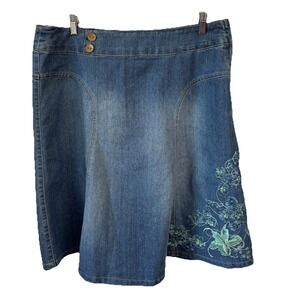 Bandolinoblu Embroided Denim Skirt Womens 14 Midi Cottage Core Boho Modest NWT